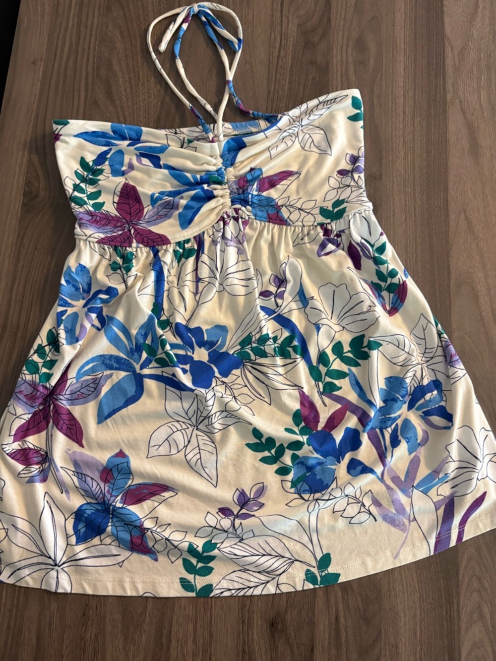 Isabel Maternity by Ingrid & Isabel Floral Halter Top in Cream, Blue & Purple